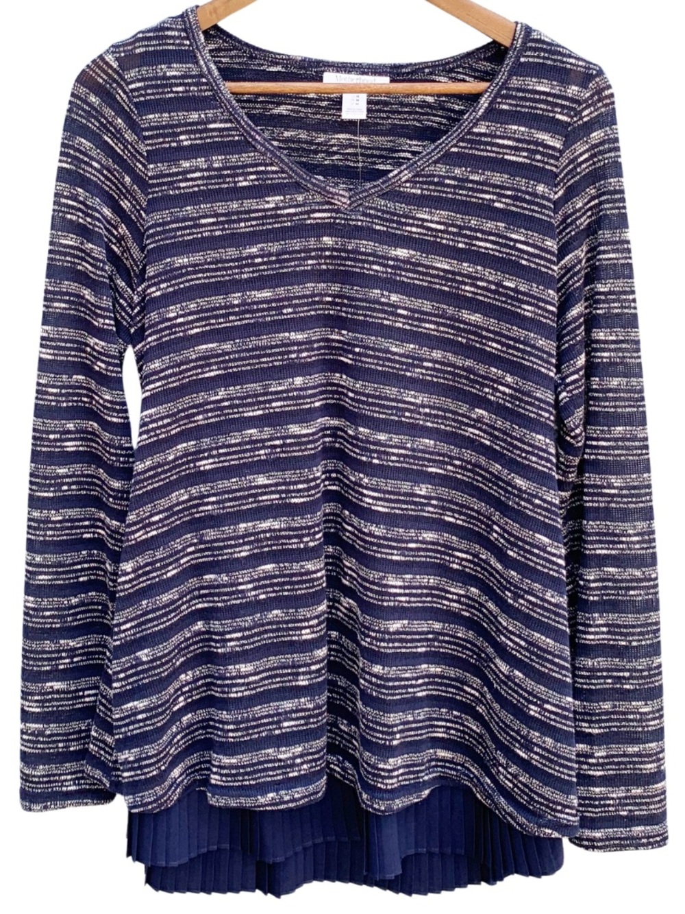 Motherhood Maternity Navy Striped Layered Hem Long Sleeve Top Women's Medium NWT